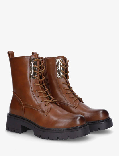 Bottines montantes à lacets et emiècement métal - Camel - 4