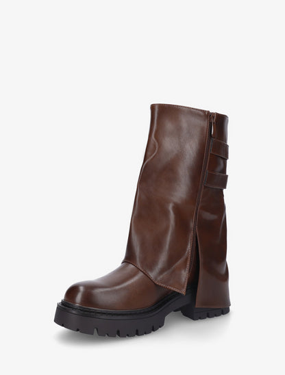 Bottines à revers et double sangles en simili - Marron - 3