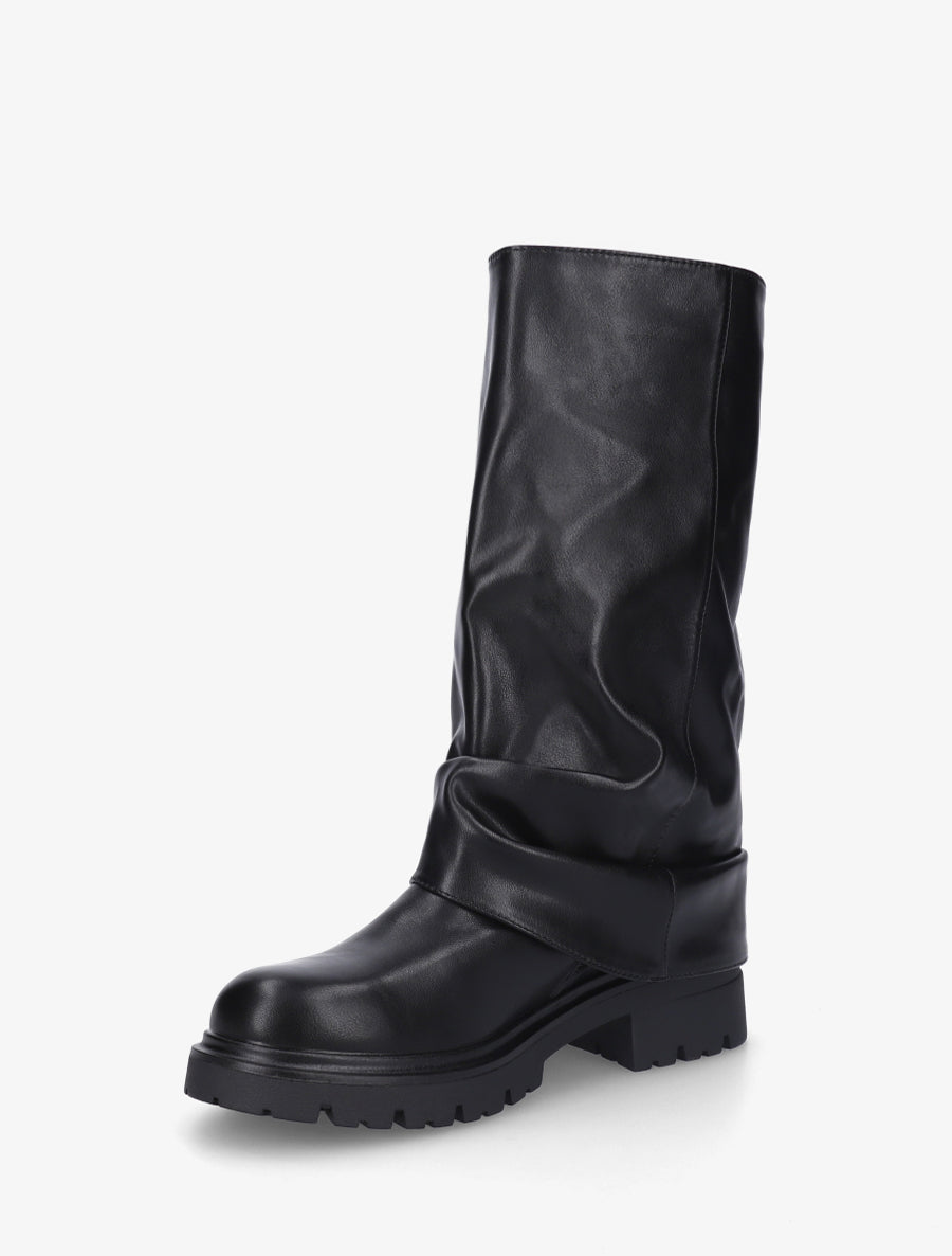 Bottines à revers et sanglées en simili - Noir - 3