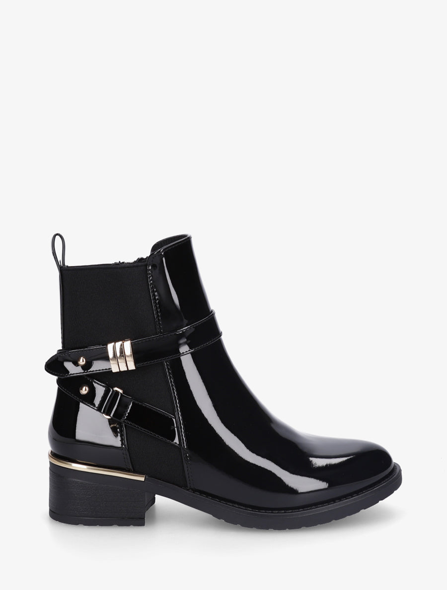Bottines vernies sanglés à cheville élastiquée - Noir - 1