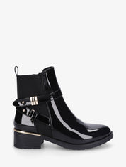 Bottines vernies sanglés à cheville élastiquée - Noir - 1