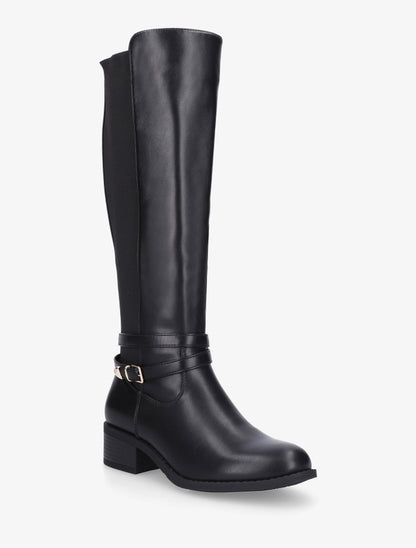 Bottes cavalière en simili à sangle - Noir - 2