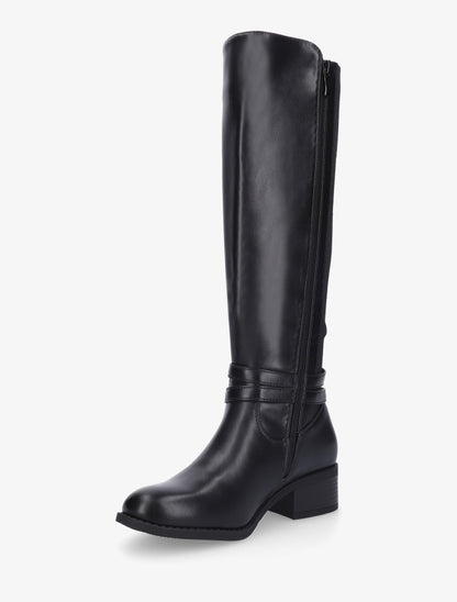 Bottes cavalière en simili à sangle - Noir - 3