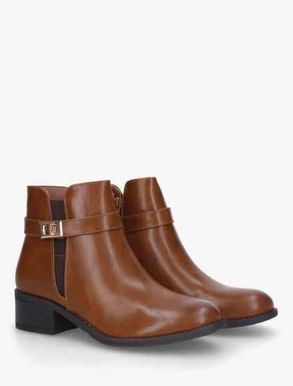 Bottines en simili à cheville élastiquée - Camel - 4