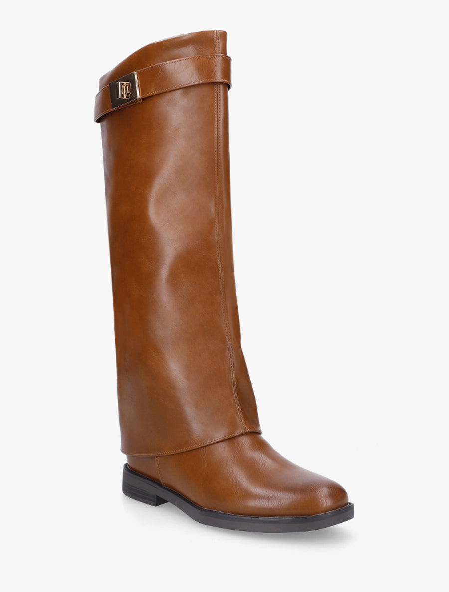 Bottes plates en simili - Camel - 2