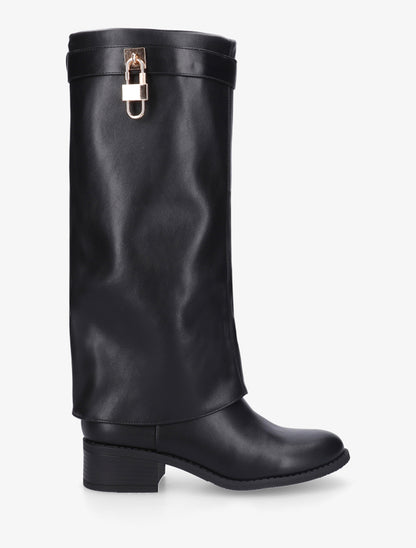 Bottes à revers et empiècement cadenas - Noir - 1