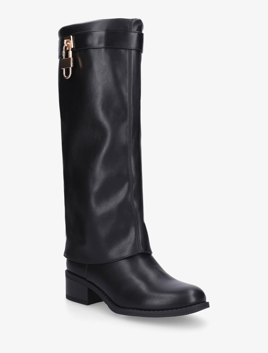 Bottes à revers et empiècement cadenas - Noir - 2