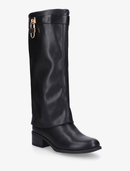 Bottes à revers et empiècement cadenas - Noir - 2