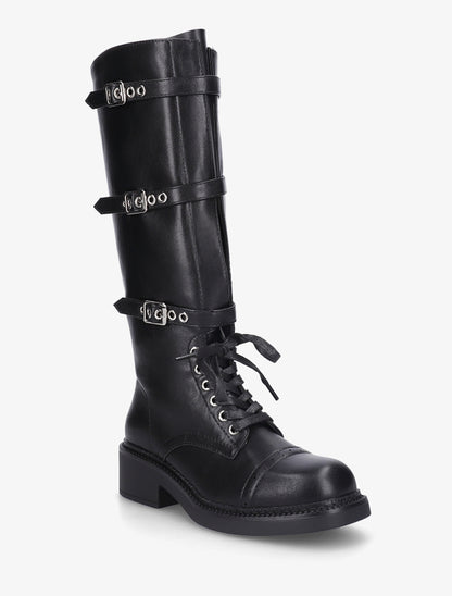 Bottes à lacets et triple sangles en simili - Noir - 2