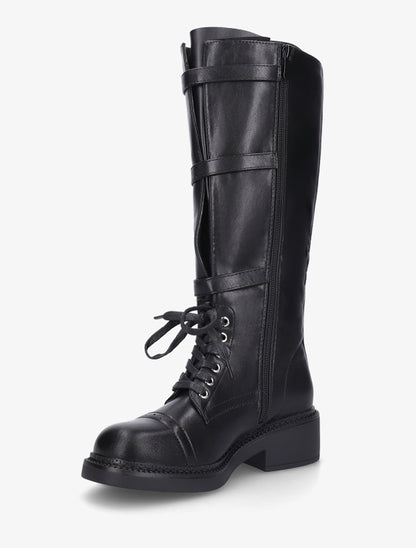 Bottes à lacets et triple sangles en simili - Noir - 3