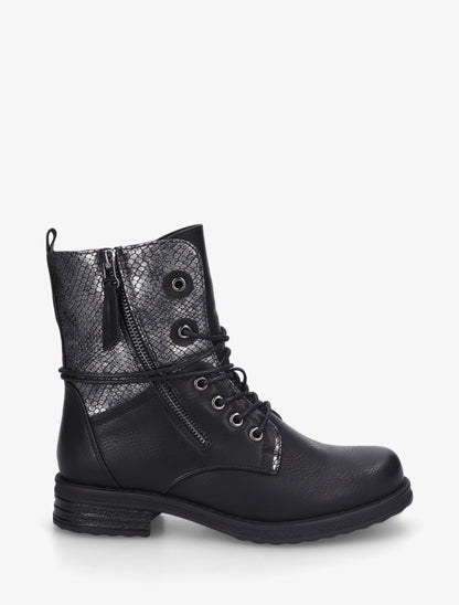 Bottines à lacets et détail imprimé croco - Noir - 1
