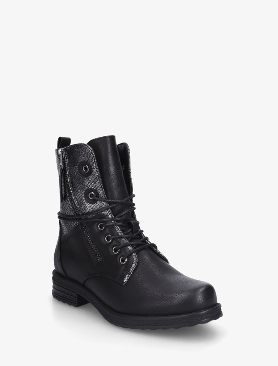 Bottines à lacets et détail imprimé croco - Noir - 2