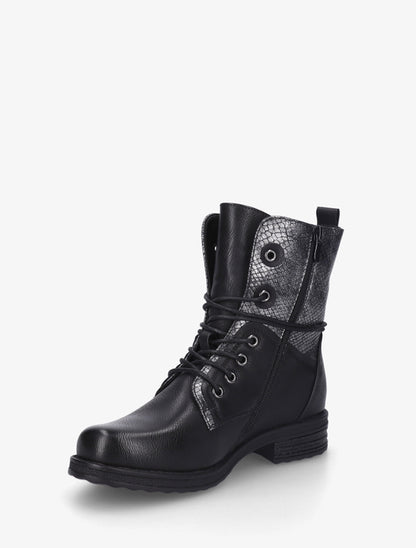 Bottines à lacets et détail imprimé croco - Noir - 3