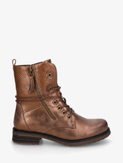 Bottines à lacets et détail imprimé croco - Camel - 1