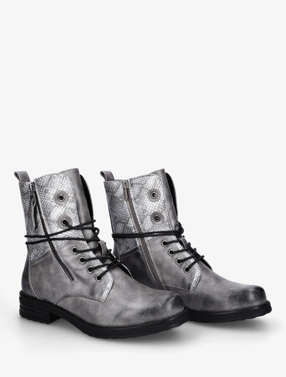 Bottines à lacets et détail imprimé croco - Gris - 4