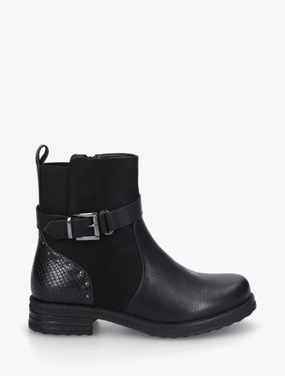 Bottines bi-matières à contrefort élastiqué - Noir - 1