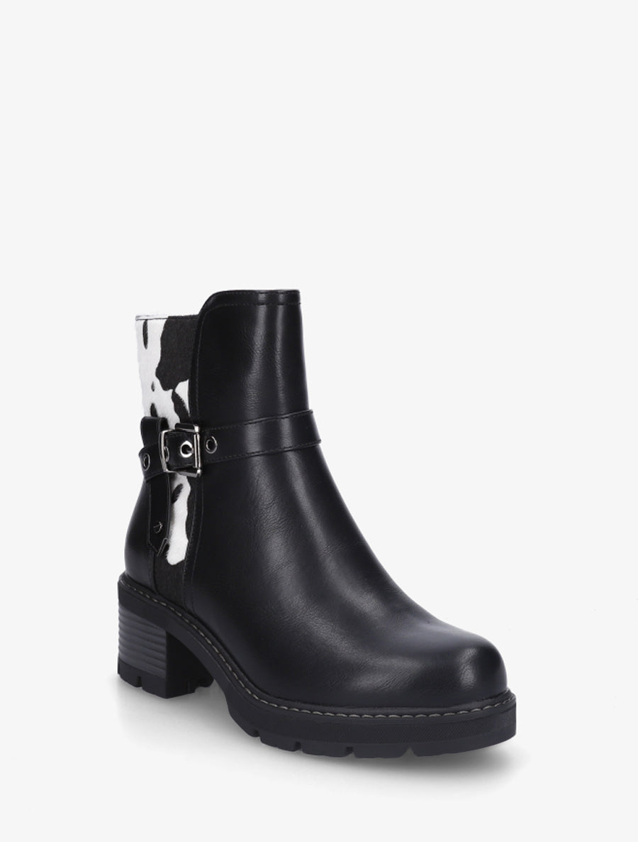 Bottines en simili à détail imprimé vache - Noir - 2