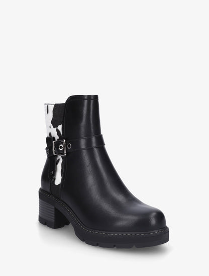 Bottines en simili à détail imprimé vache - Noir - 2