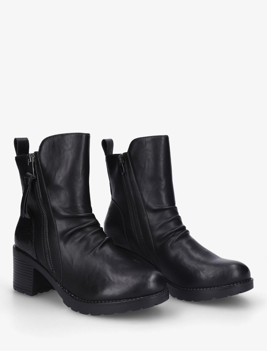 Bottines effet froissé et zip décoratif - Noir - 4