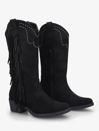 Bottines montantes cloutées et à franges - Noir - 4