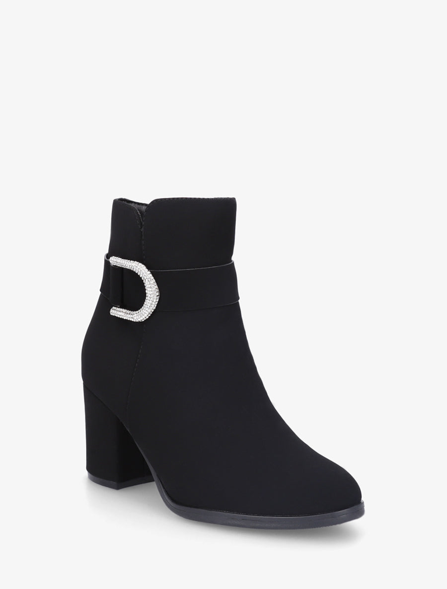 Bottines effet nubuck à empiècement bijou strassé - Noir - 2