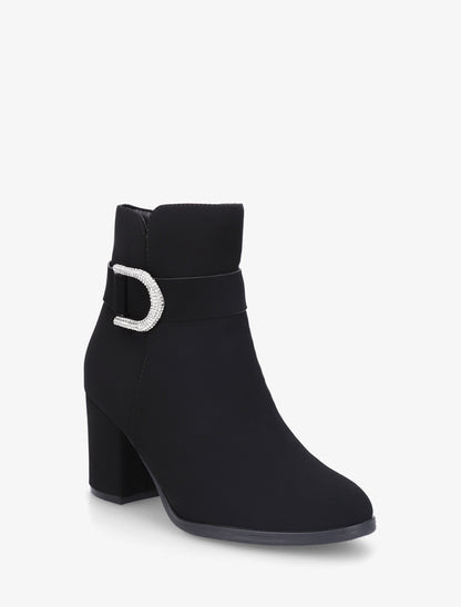 Bottines effet nubuck à empiècement bijou strassé - Noir - 2
