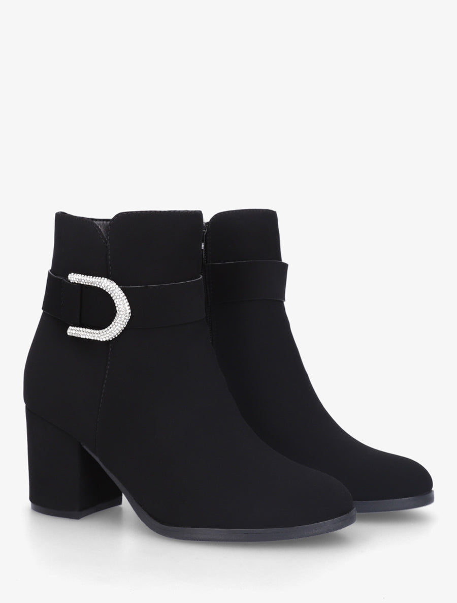 Bottines effet nubuck à empiècement bijou strassé - Noir - 4