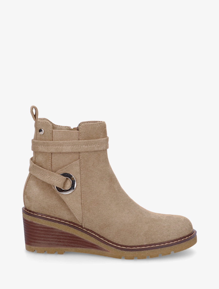 Bottines compensées en suédine - Taupe - 1