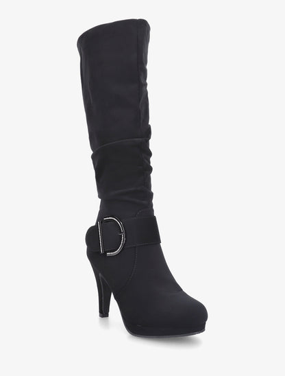 Bottes unies effet nubuck à boucle strassée - Noir - 2
