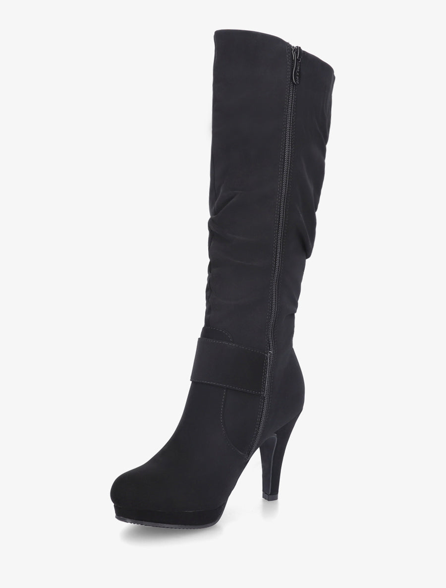 Bottes unies effet nubuck à boucle strassée - Noir - 3