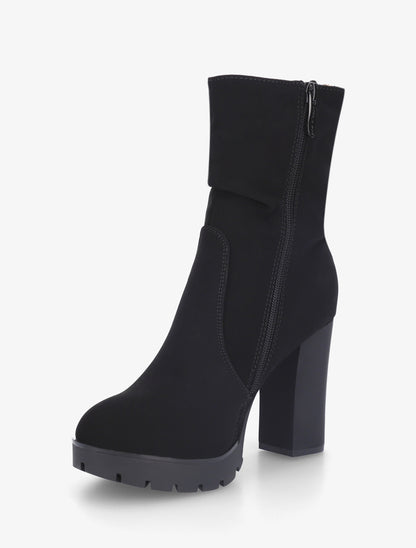 Bottines montantes à talon en suédine - Noir - 3