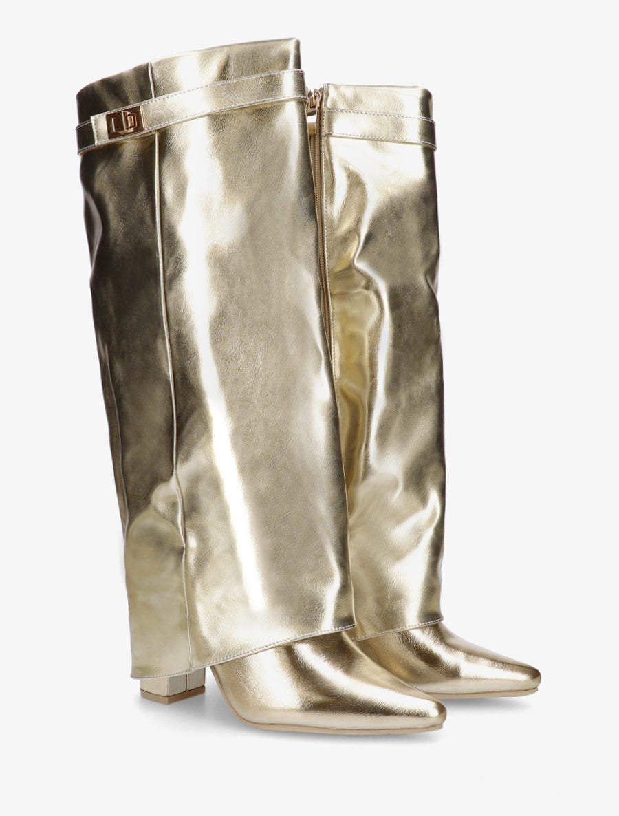 Bottes en simili à talon et revers - Or - 4