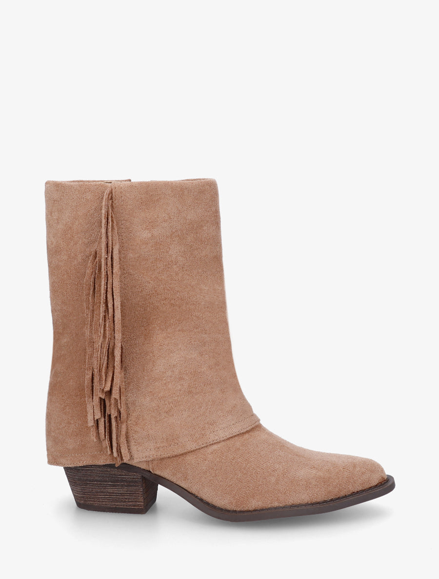 Bottines à revers et franges - Taupe - 1