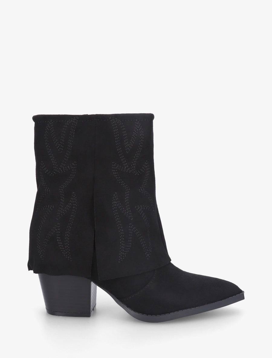 Bottines style santiags à broderies fantaisies - Noir - 1