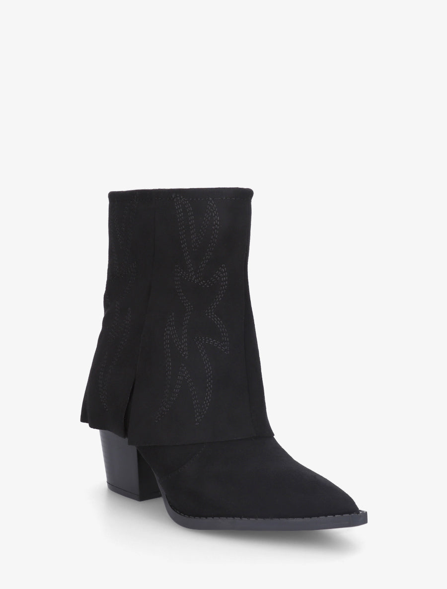 Bottines style santiags à broderies fantaisies - Noir - 2