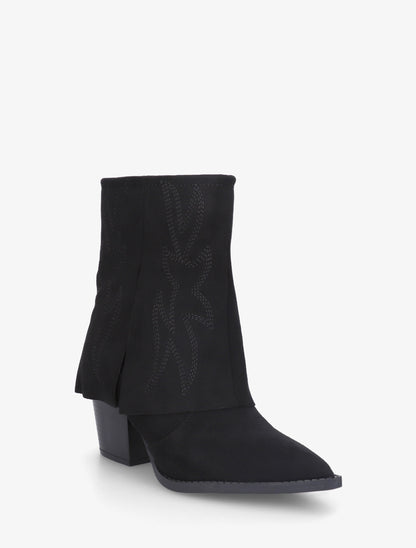 Bottines style santiags à broderies fantaisies - Noir - 2