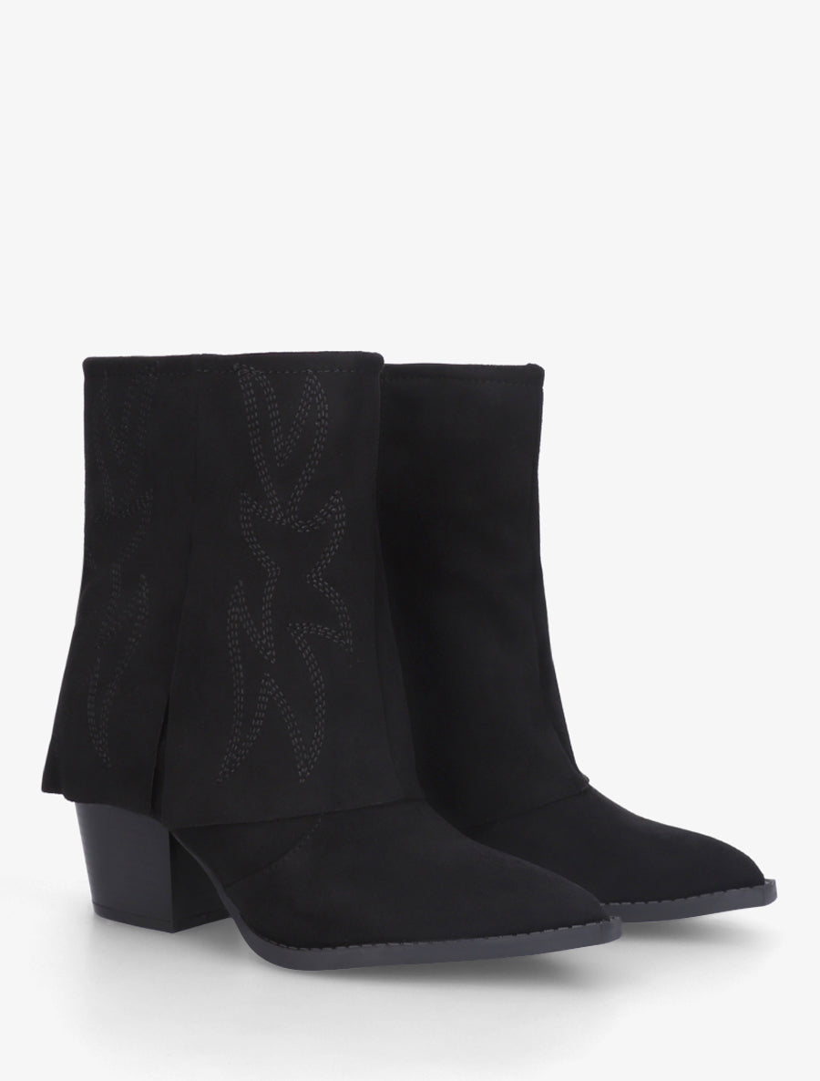 Bottines style santiags à broderies fantaisies - Noir - 4