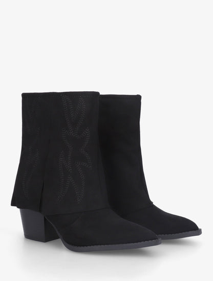 Bottines style santiags à broderies fantaisies - Noir - 4