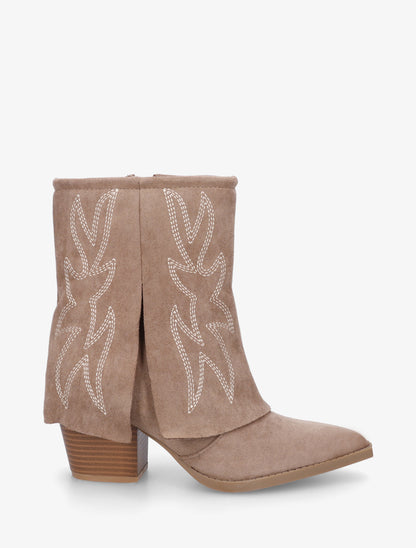 Bottines style santiags à broderies fantaisies - Taupe - 1
