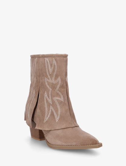 Bottines style santiags à broderies fantaisies - Taupe - 2