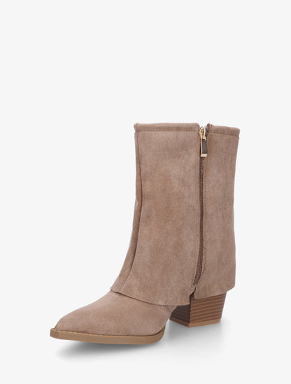 Bottines style santiags à broderies fantaisies - Taupe - 3