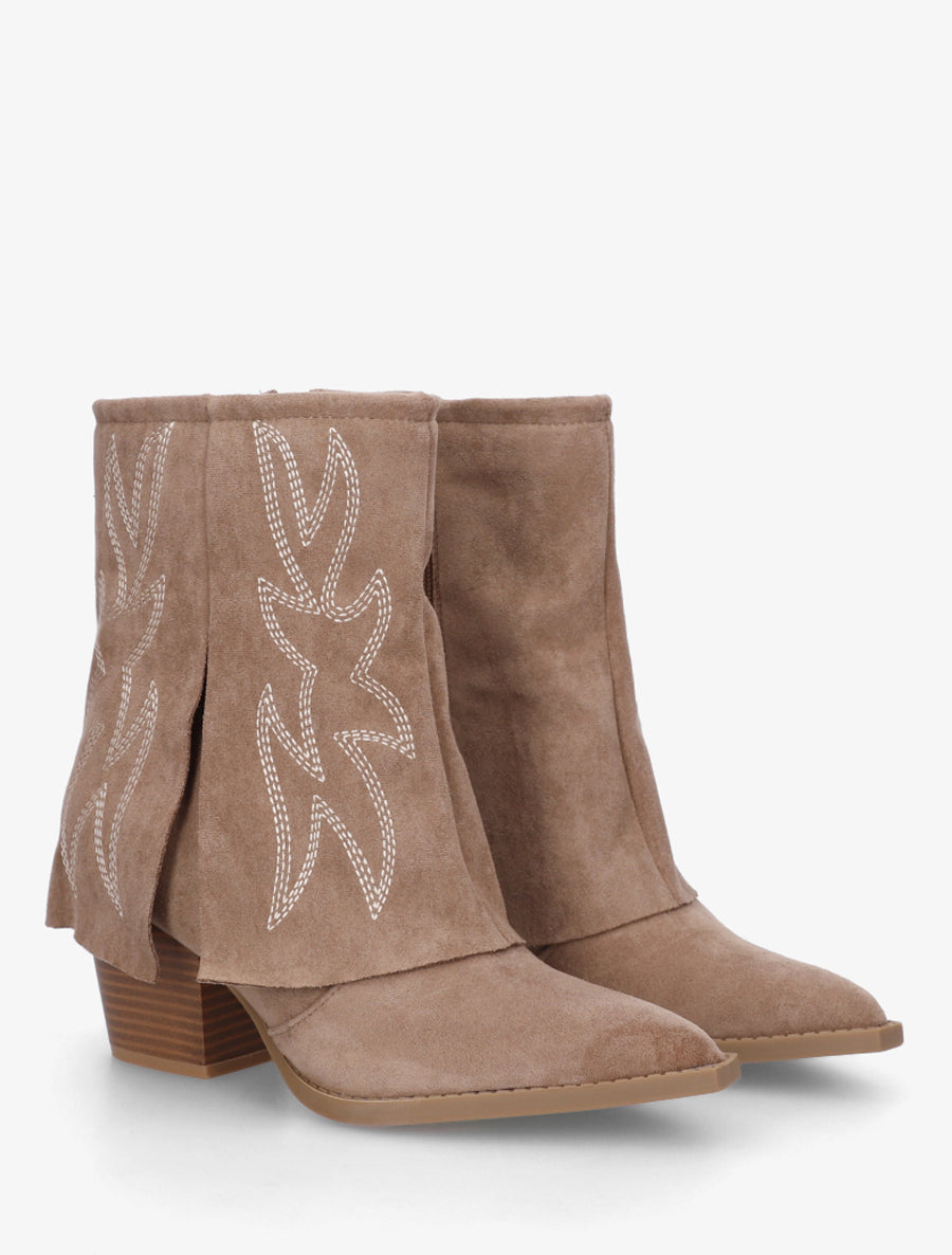 Bottines style santiags à broderies fantaisies - Taupe - 4