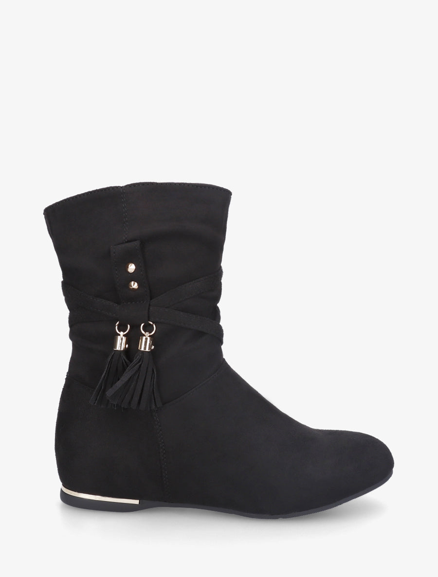 Bottines montantes en suédine à franges - Noir - 1