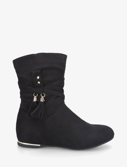 Bottines montantes en suédine à franges - Noir - 1