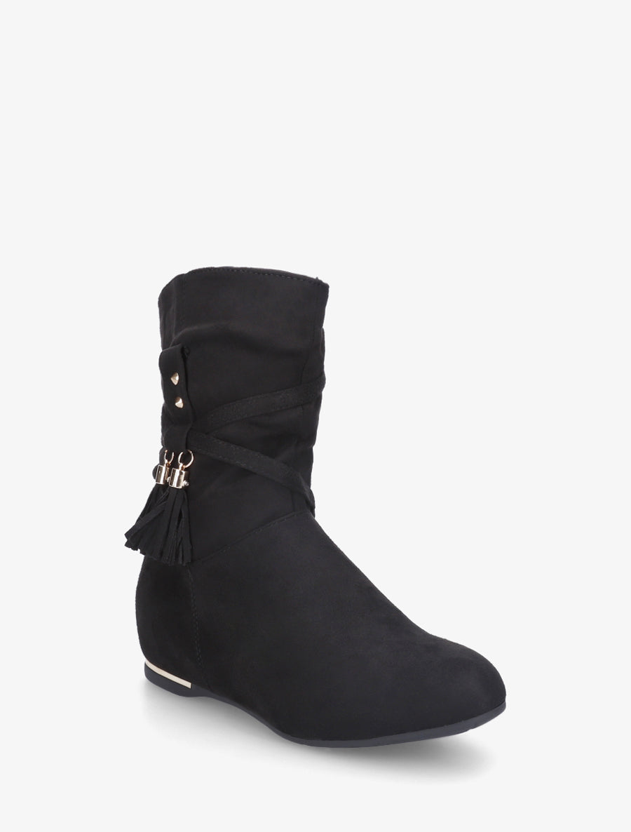 Bottines montantes en suédine à franges - Noir - 2