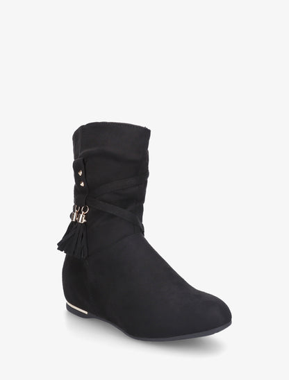 Bottines montantes en suédine à franges - Noir - 2