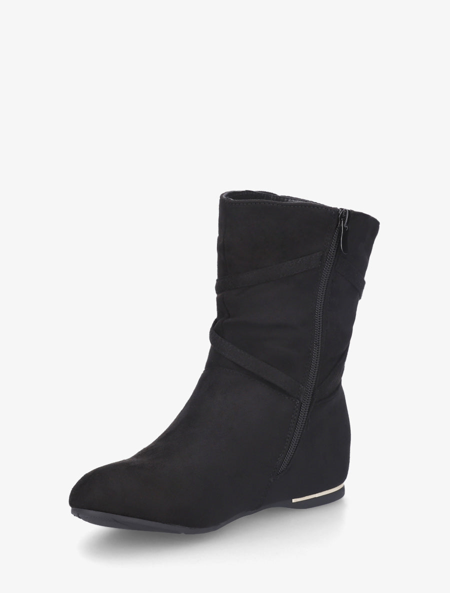 Bottines montantes en suédine à franges - Noir - 3
