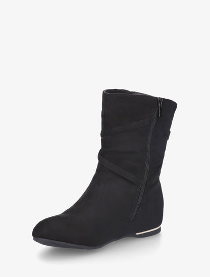 Bottines montantes en suédine à franges - Noir - 3