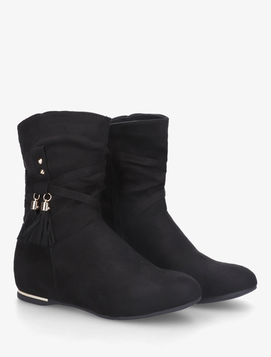 Bottines montantes en suédine à franges - Noir - 4