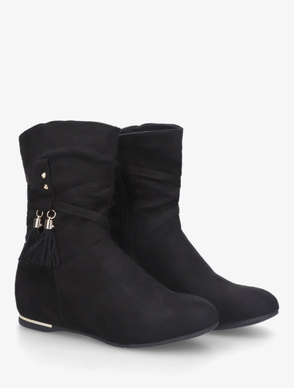 Bottines montantes en suédine à franges - Noir - 4